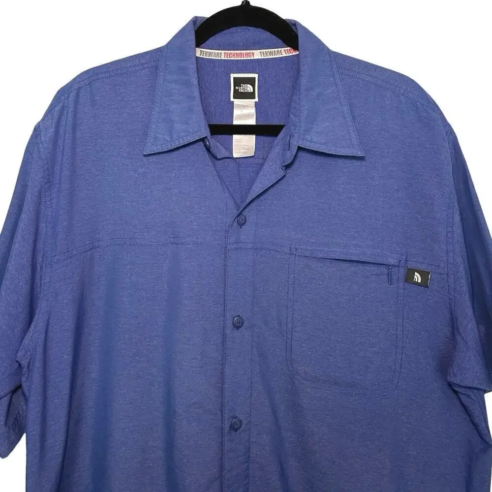 North Face Men’s Tekware Technology Short Sleeve Button Down Shirt Blue Size L